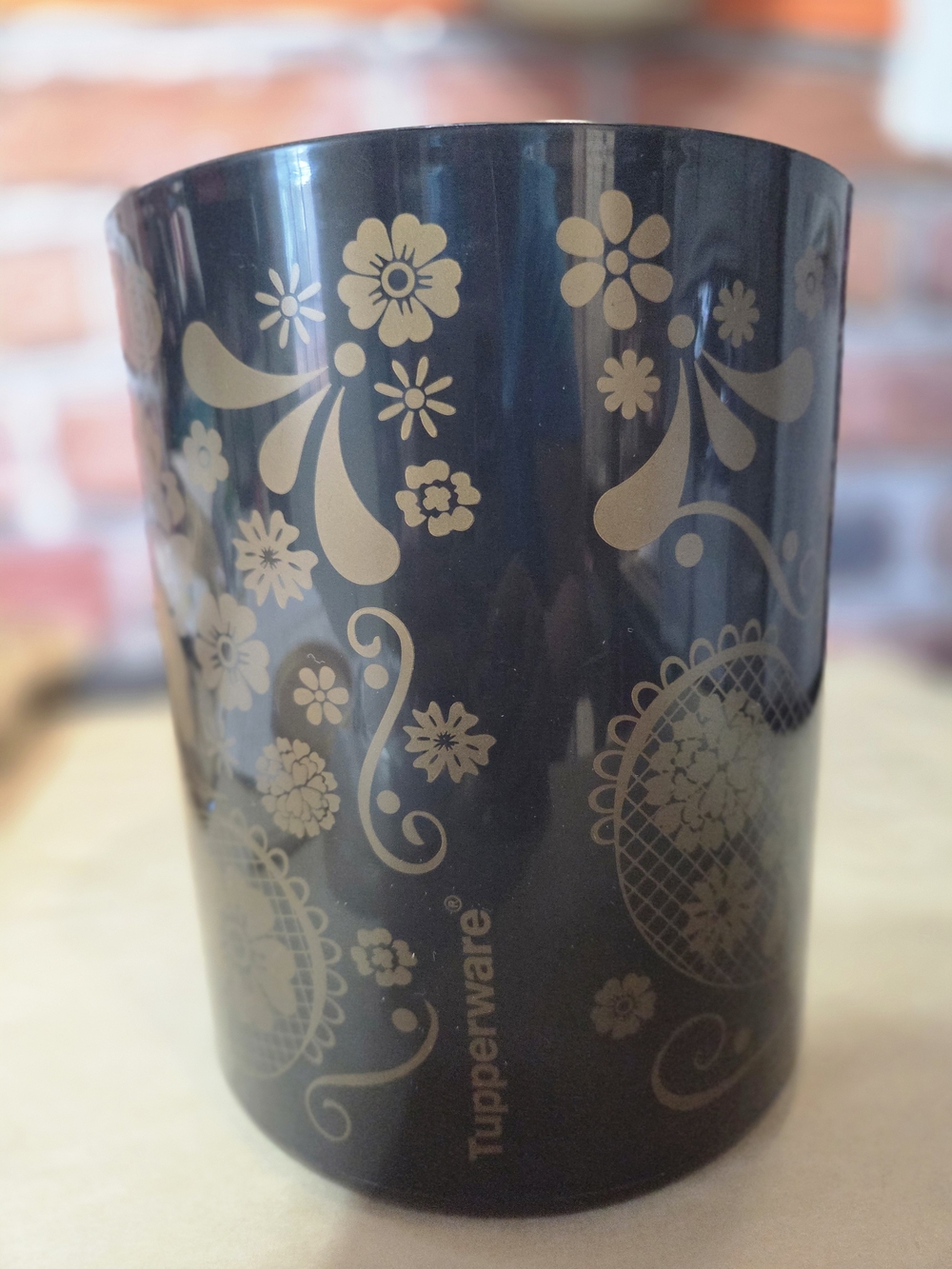 🍍Tupperware Black and Gold Floral Canister